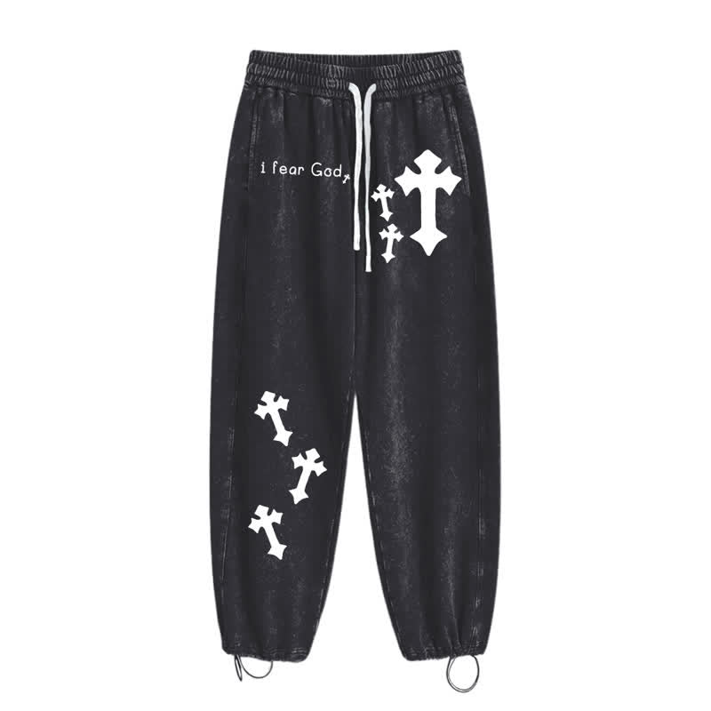 Christianartworkshop Pantalones deportivos rosas lavados con estampado de cruz "Temo a Dios" - image 10