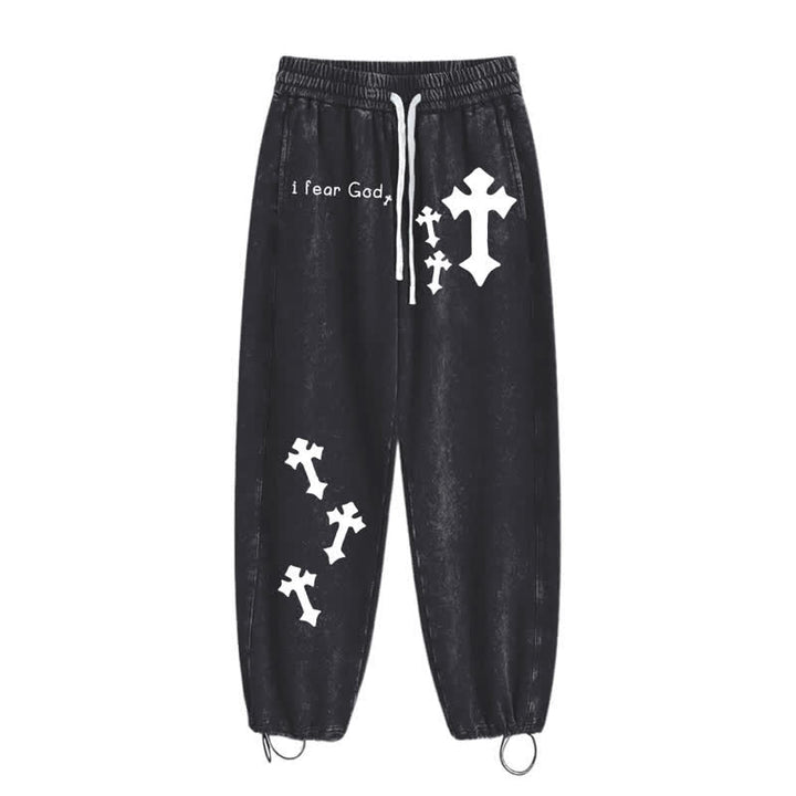 Christianartworkshop Pantalones deportivos rosas lavados con estampado de cruz "Temo a Dios" - image 10