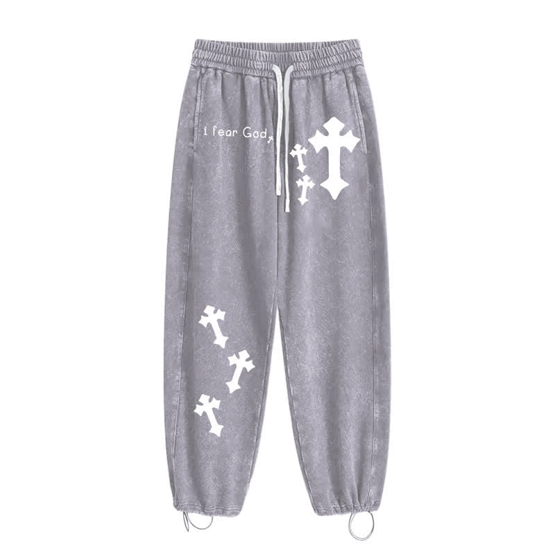 Christianartworkshop Pantalones deportivos rosas lavados con estampado de cruz "Temo a Dios" - image 28