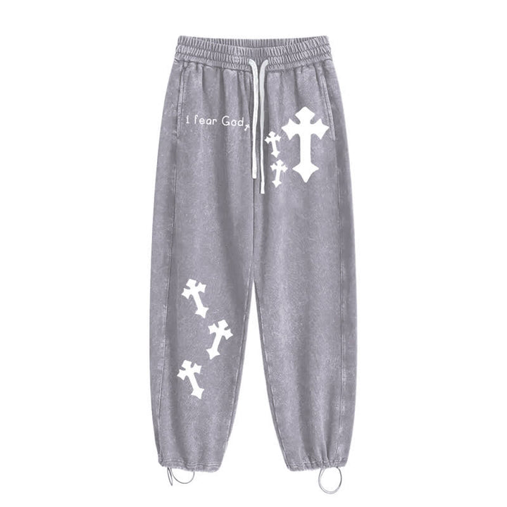 Christianartworkshop Pantalones deportivos rosas lavados con estampado de cruz "Temo a Dios" - image 28