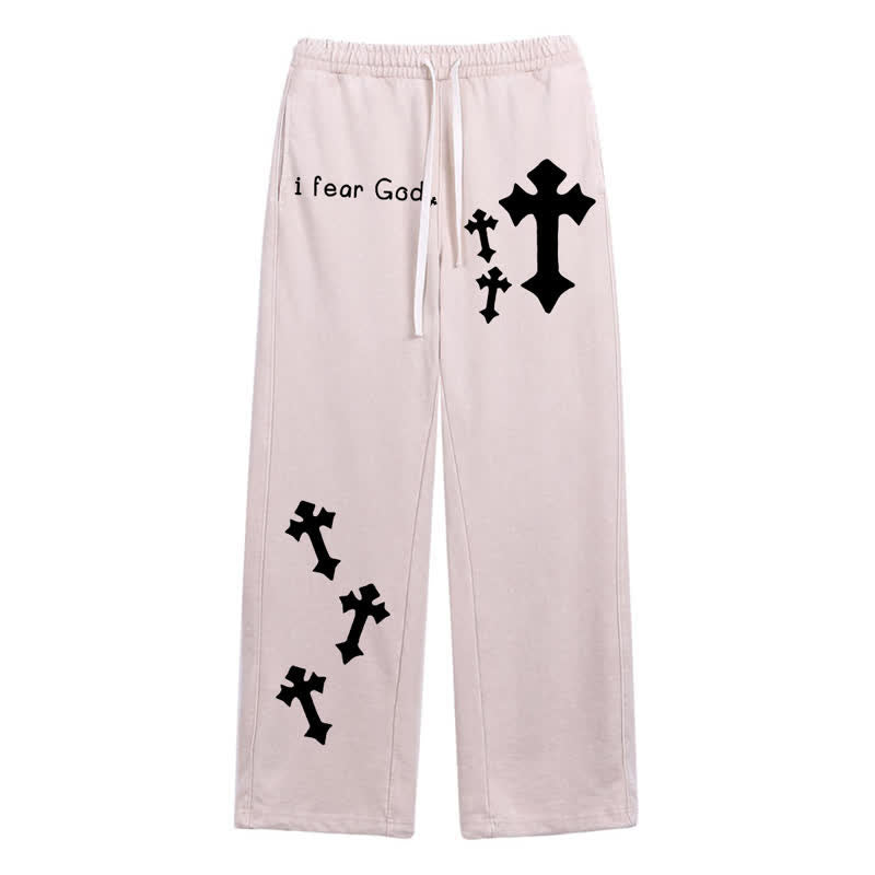 Christianartworkshop Pantalones deportivos rosas lavados con estampado de cruz "Temo a Dios" - Albaricoque - 2XL - image 0