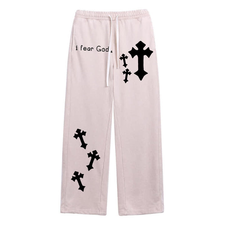 Christianartworkshop Pantalones deportivos rosas lavados con estampado de cruz "Temo a Dios" - Albaricoque - 2XL - image 0