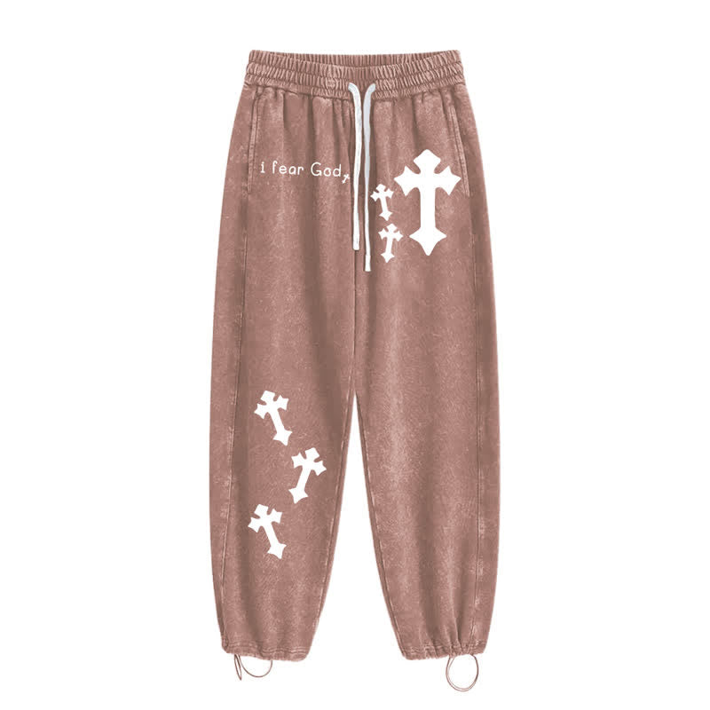 Christianartworkshop Pantalones deportivos rosas lavados con estampado de cruz "Temo a Dios" - image 44
