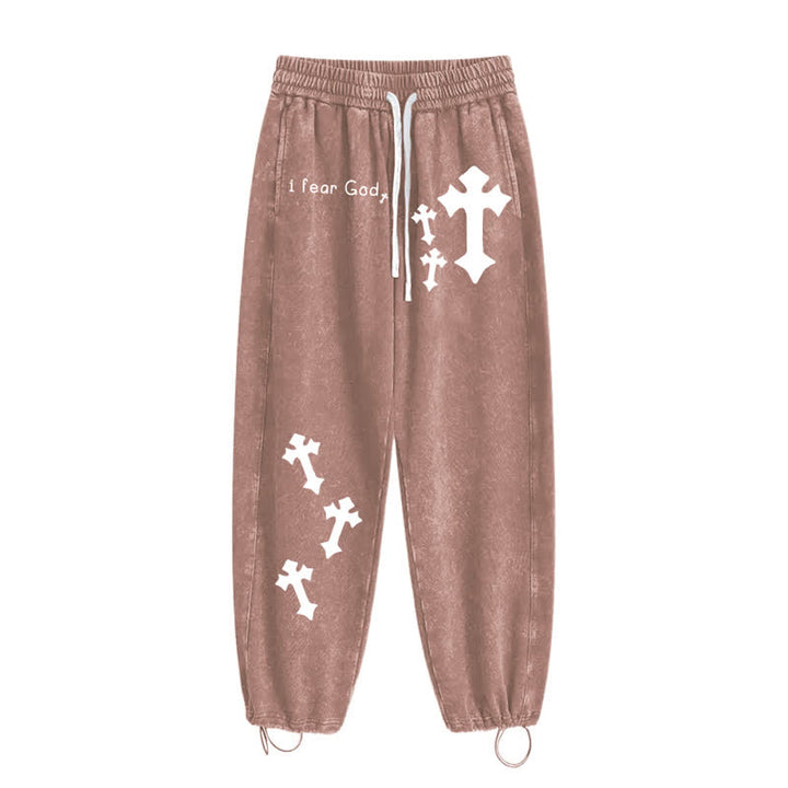 Christianartworkshop Pantalones deportivos rosas lavados con estampado de cruz "Temo a Dios" - image 44