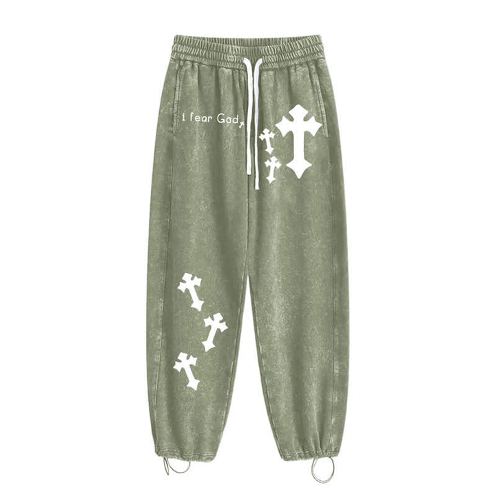 Christianartworkshop Pantalones deportivos rosas lavados con estampado de cruz "Temo a Dios" - image 36