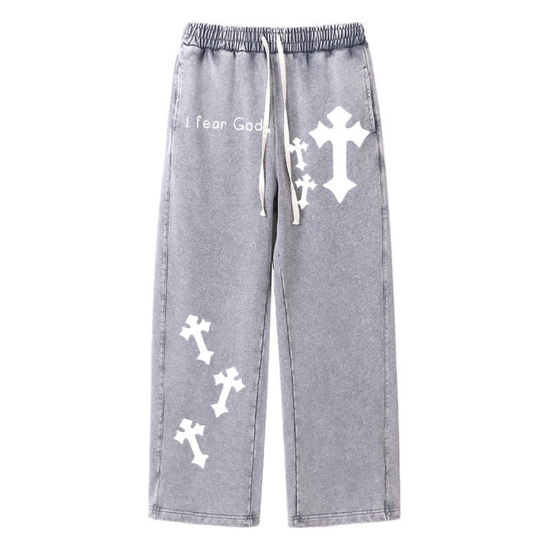 Christianartworkshop Pantalones deportivos rosas lavados con estampado de cruz "Temo a Dios" - Gris - 2XL - image 26