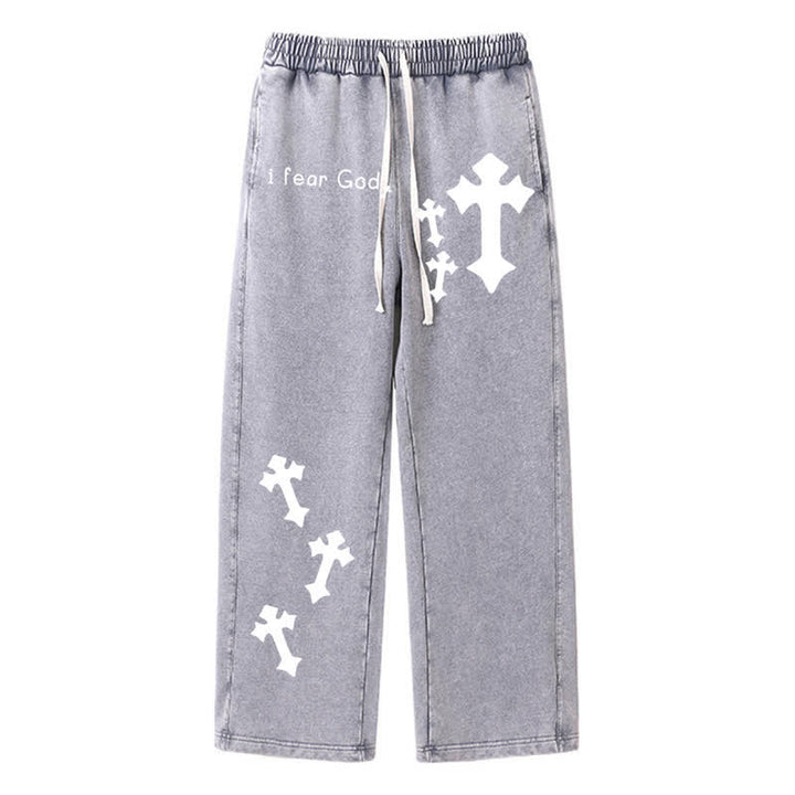 Christianartworkshop Pantalones deportivos rosas lavados con estampado de cruz "Temo a Dios" - Gris - 2XL - image 26