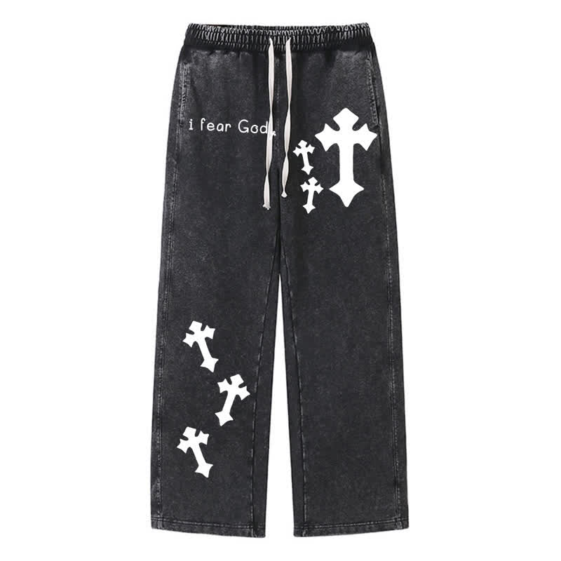 Christianartworkshop Pantalones deportivos rosas lavados con estampado de cruz "Temo a Dios" - Negro - 2XL - image 8