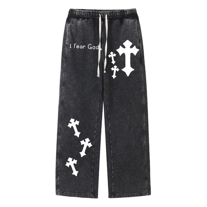 Christianartworkshop Pantalones deportivos rosas lavados con estampado de cruz "Temo a Dios" - Negro - 2XL - image 8