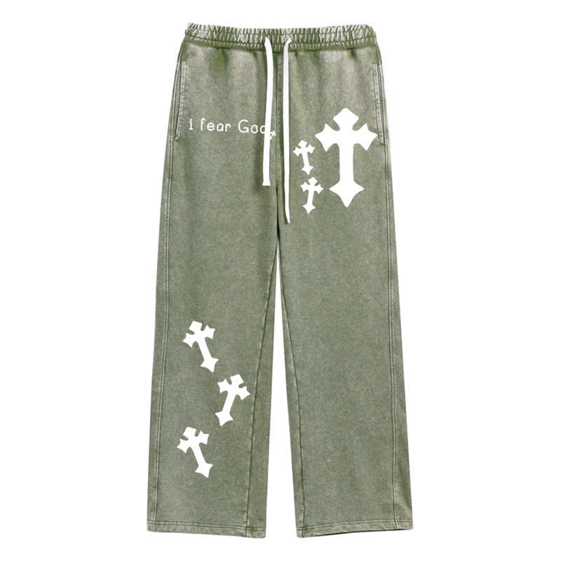 Christianartworkshop Pantalones deportivos rosas lavados con estampado de cruz "Temo a Dios" - Verde militar - 2XL - image 34