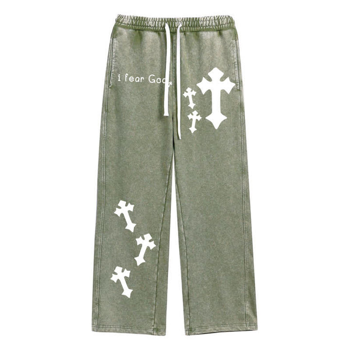 Christianartworkshop Pantalones deportivos rosas lavados con estampado de cruz "Temo a Dios" - Verde militar - 2XL - image 34