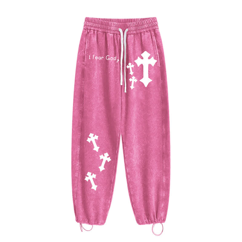 Christianartworkshop Pantalones deportivos rosas lavados con estampado de cruz "Temo a Dios" - image 20