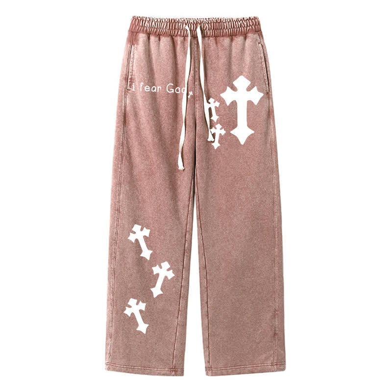 Christianartworkshop Pantalones deportivos rosas lavados con estampado de cruz "Temo a Dios" - Marrón - 2XL - image 42