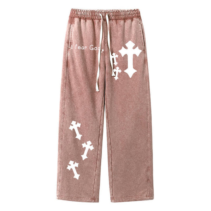 Christianartworkshop Pantalones deportivos rosas lavados con estampado de cruz "Temo a Dios" - Marrón - 2XL - image 42