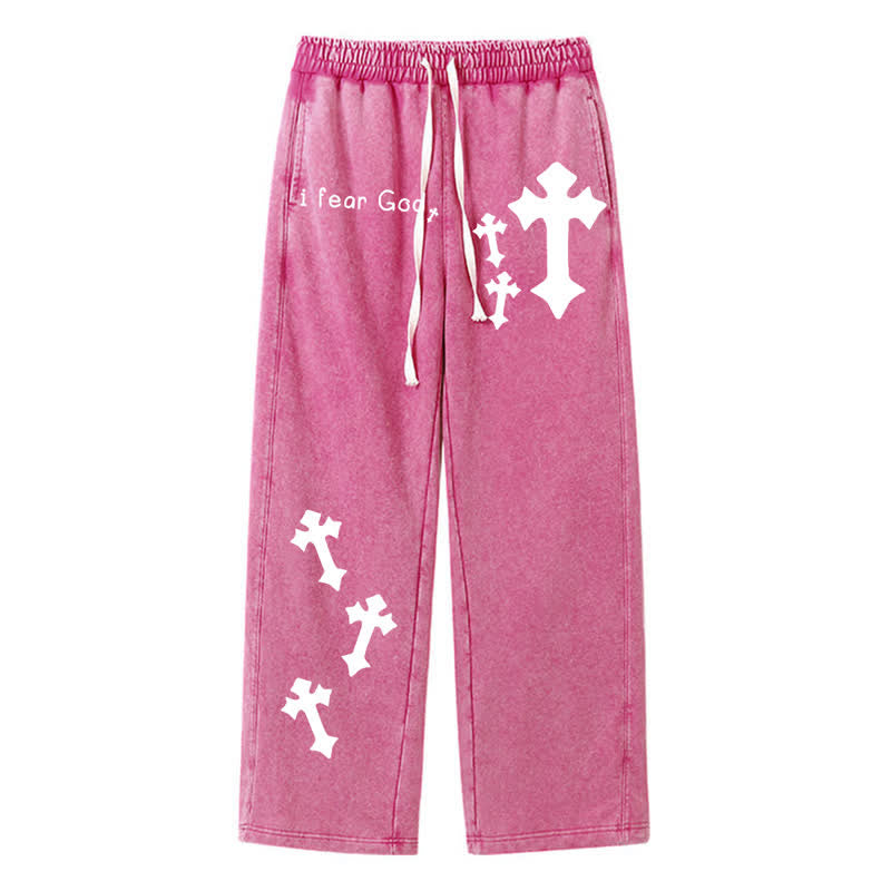 Christianartworkshop Pantalones deportivos rosas lavados con estampado de cruz "Temo a Dios" - Rosa - 2XL - image 18