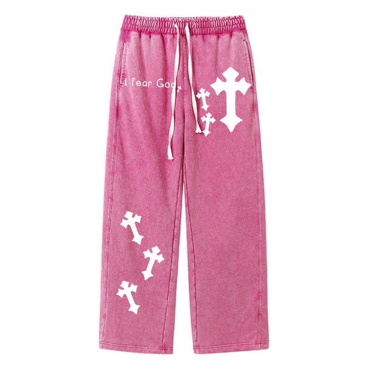 Christianartworkshop Pantalones deportivos rosas lavados con estampado de cruz "Temo a Dios" - Rosa - 2XL - image 18
