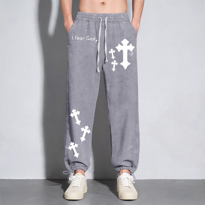 Christianartworkshop Pantalones deportivos rosas lavados con estampado de cruz "Temo a Dios" - image 32