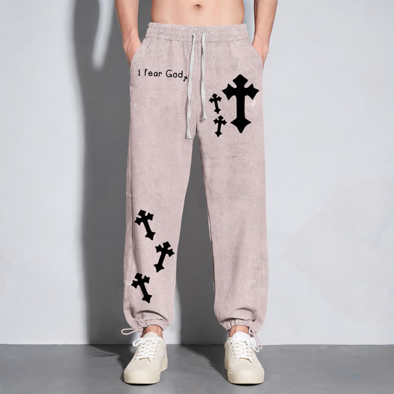 Christianartworkshop Pantalones deportivos rosas lavados con estampado de cruz "Temo a Dios" - image 6