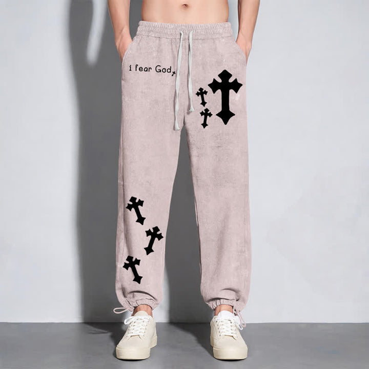 Christianartworkshop Pantalones deportivos rosas lavados con estampado de cruz "Temo a Dios" - image 6