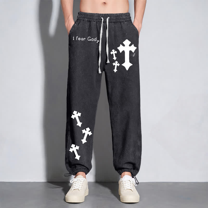Christianartworkshop Pantalones deportivos rosas lavados con estampado de cruz "Temo a Dios" - image 14