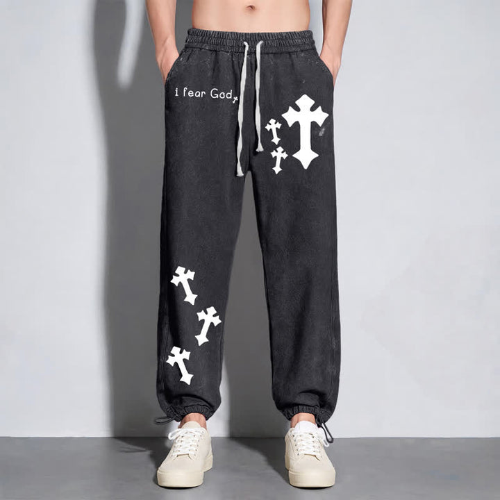 Christianartworkshop Pantalones deportivos rosas lavados con estampado de cruz "Temo a Dios" - image 14