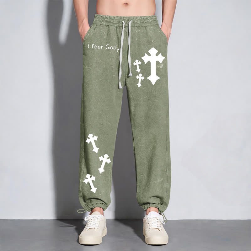 Christianartworkshop Pantalones deportivos rosas lavados con estampado de cruz "Temo a Dios" - image 40
