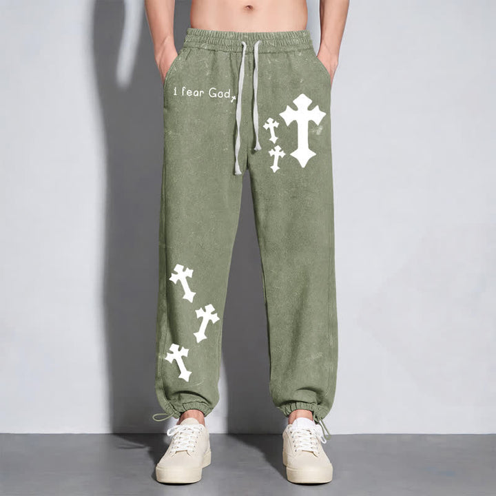 Christianartworkshop Pantalones deportivos rosas lavados con estampado de cruz "Temo a Dios" - image 40