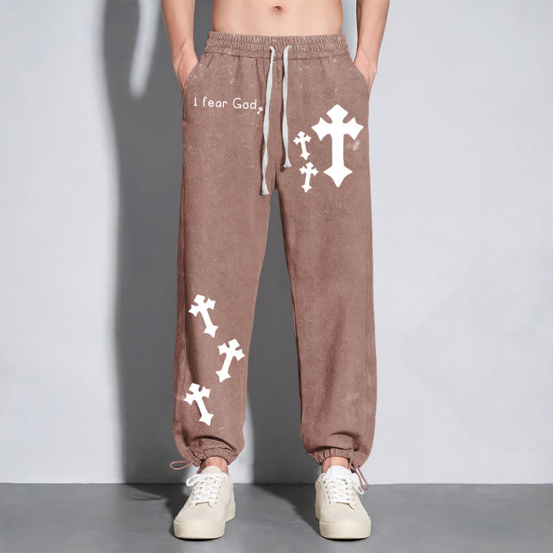 Christianartworkshop Pantalones deportivos rosas lavados con estampado de cruz "Temo a Dios" - image 48