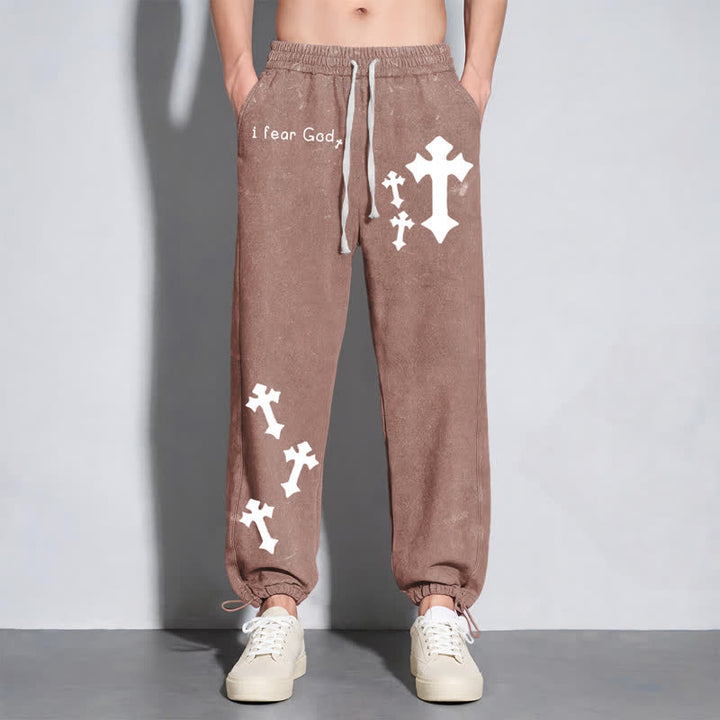Christianartworkshop Pantalones deportivos rosas lavados con estampado de cruz "Temo a Dios" - image 48