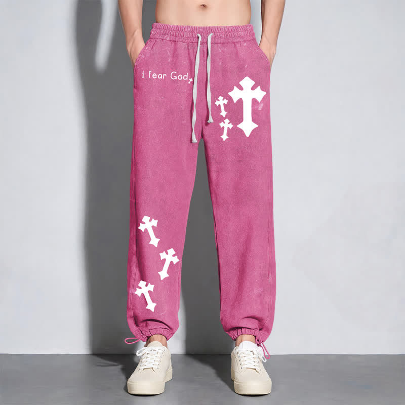 Christianartworkshop Pantalones deportivos rosas lavados con estampado de cruz "Temo a Dios" - image 24