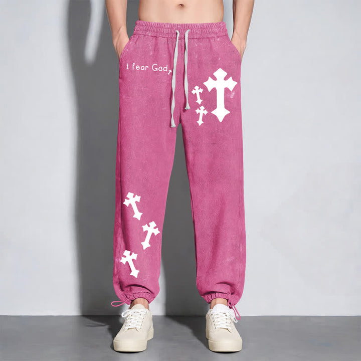 Christianartworkshop Pantalones deportivos rosas lavados con estampado de cruz "Temo a Dios" - image 24
