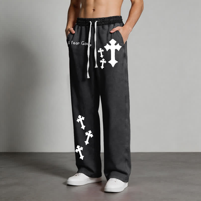 Christianartworkshop Pantalones deportivos rosas lavados con estampado de cruz "Temo a Dios" - image 12