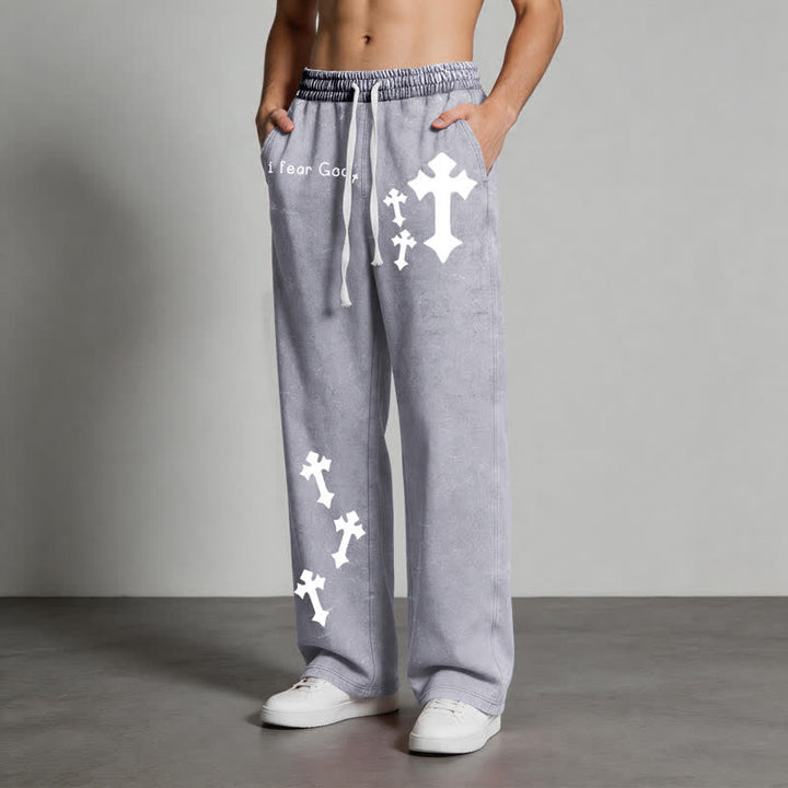 Christianartworkshop Pantalones deportivos rosas lavados con estampado de cruz "Temo a Dios" - image 30