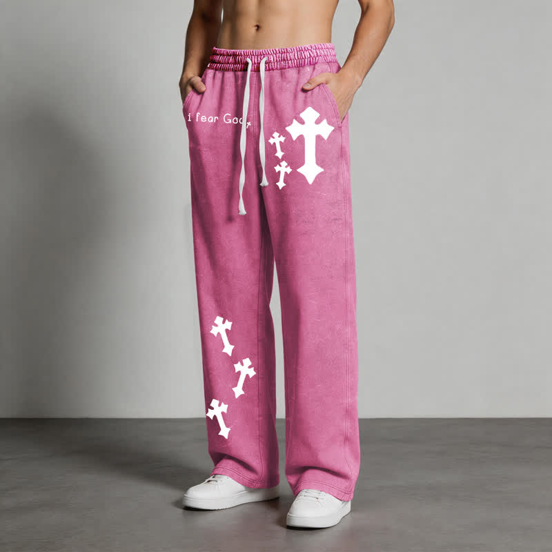 Christianartworkshop Pantalones deportivos rosas lavados con estampado de cruz "Temo a Dios" - image 22
