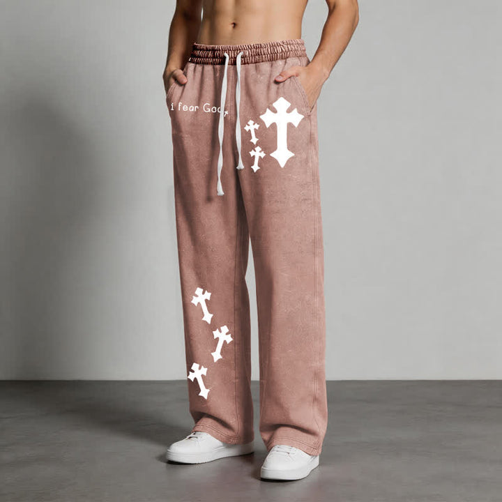 Christianartworkshop Pantalones deportivos rosas lavados con estampado de cruz "Temo a Dios" - image 46