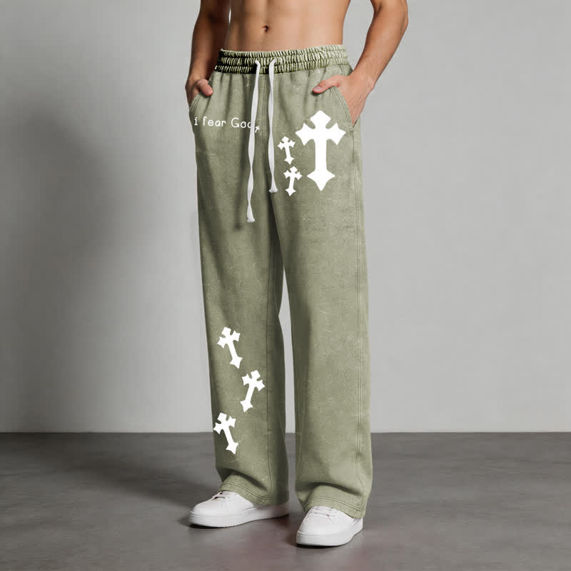 Christianartworkshop Pantalones deportivos rosas lavados con estampado de cruz "Temo a Dios" - image 38