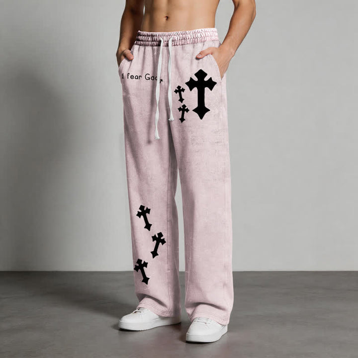 Christianartworkshop Pantalones deportivos rosas lavados con estampado de cruz "Temo a Dios" - image 4