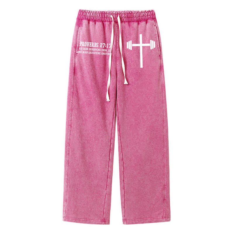 Christianartworkshop Proverbios 27:17 Pantalones deportivos vintage lavados con barra y cruz - Rosa - 2XL - image 0