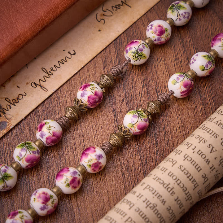 Christianartworkshop Rosario de oración con flores rosas en bronce envejecido, con medalla de Nuestra Señora y crucifijo. - image 7