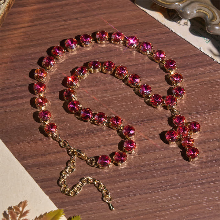 Christianartworkshop Collar con cruz de cobre y cristal Rivoli: símbolo de la inquebrantable majestad divina. - Rosa - image 11