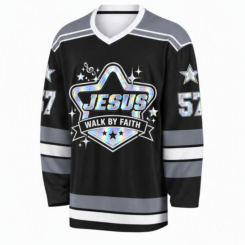 Christianartworkshop Camiseta de hockey holográfica Walk By Faith número 57 - image 1