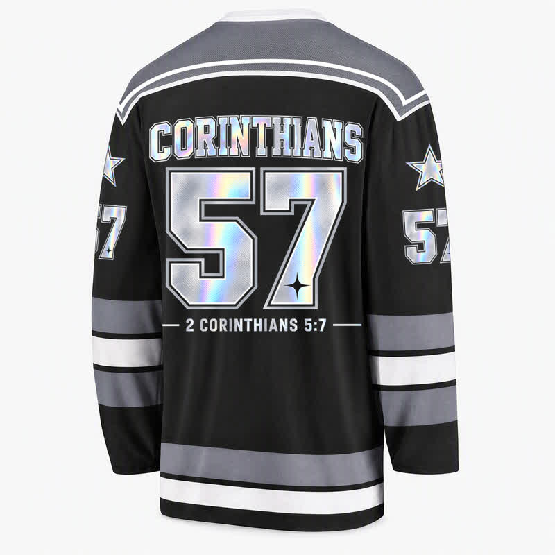 Christianartworkshop Camiseta de hockey holográfica Walk By Faith número 57 - image 2