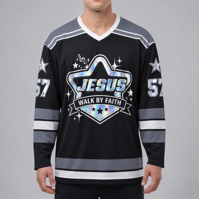 Christianartworkshop Camiseta de hockey holográfica Walk By Faith número 57 - image 3