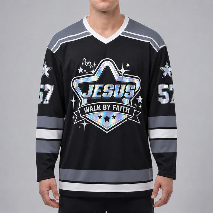 Christianartworkshop Camiseta de hockey holográfica Walk By Faith número 57 - image 3