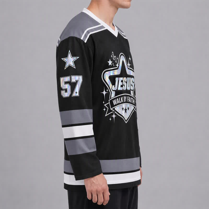 Christianartworkshop Camiseta de hockey holográfica Walk By Faith número 57 - image 6