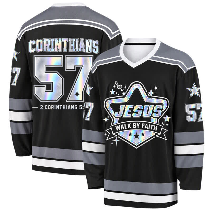 Christianartworkshop Camiseta de hockey holográfica Walk By Faith número 57 - 5XL - image 0