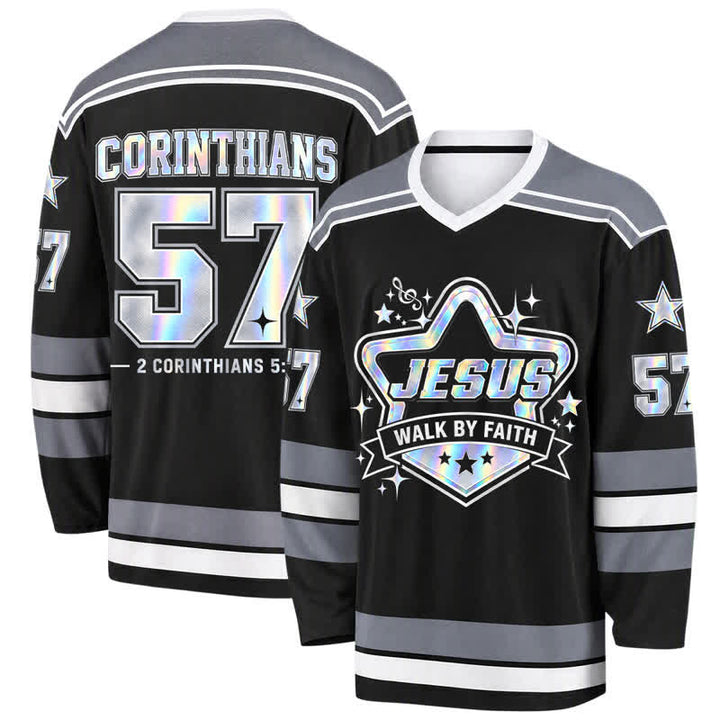 Christianartworkshop Camiseta de hockey holográfica Walk By Faith número 57 - 5XL - image 0