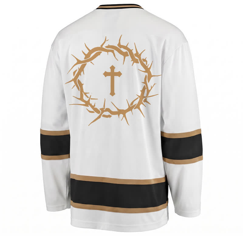 Christianartworkshop Camiseta de hockey de manga larga con ribete dorado "Fe sobre el miedo" - image 2
