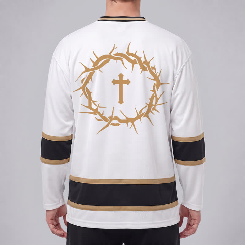 Christianartworkshop Camiseta de hockey de manga larga con ribete dorado "Fe sobre el miedo" - image 4