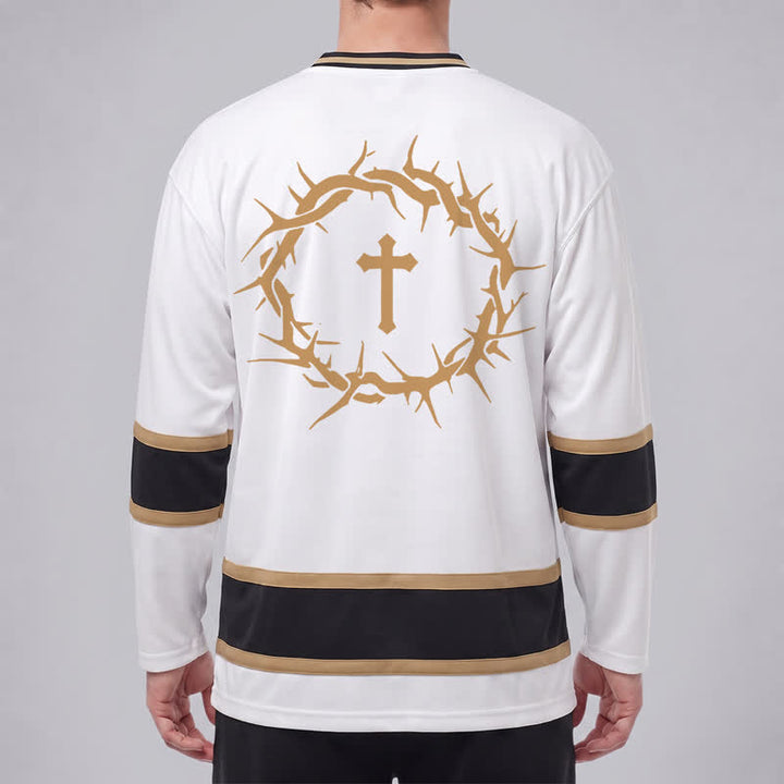 Christianartworkshop Camiseta de hockey de manga larga con ribete dorado "Fe sobre el miedo" - image 4